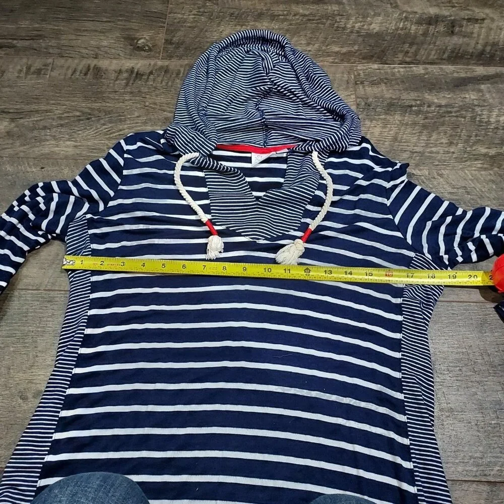 Beach Break Nautical Size S Navy and white Cabana Swim cover-up Hooded - Picture 3 of 10